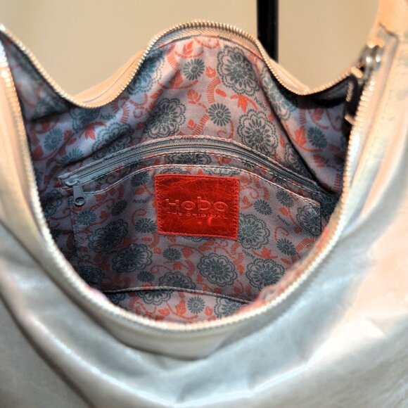 🖤 HOBO Joyce Style Shoulder Bag Two-Tone Leather Stone/Gray & Black - Picture 12 of 14